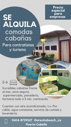 Hospedaje Cabañas - Turistas - Contratistas - Empresas